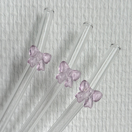 Herbruikbare glazen rietjes met strikje in verschillende kleuren – duurzaam en decoratief drinkaccessoire