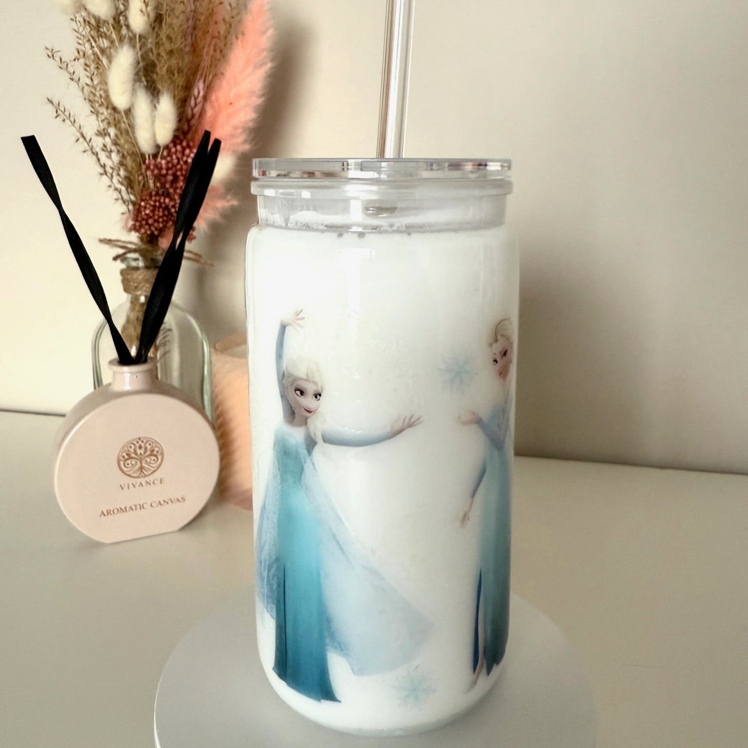 Witte Frozen Elsa drinkbeker met transparant rietje en winterse Disney print