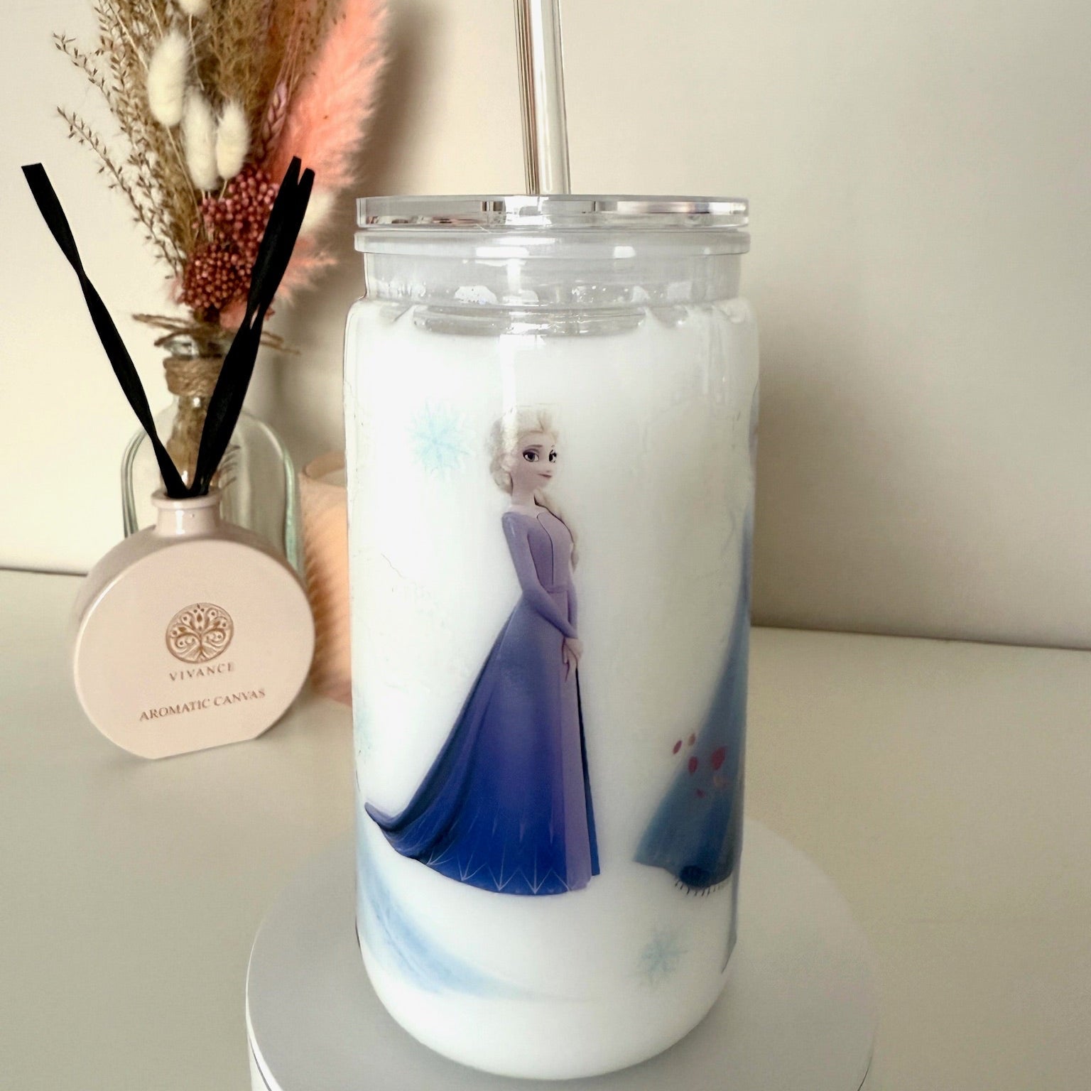 Witte Frozen Elsa drinkbeker met transparant rietje en winterse Disney print