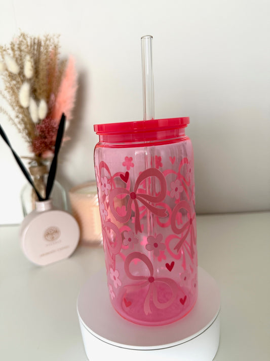 Drinkglas  Pink “Strikjes”